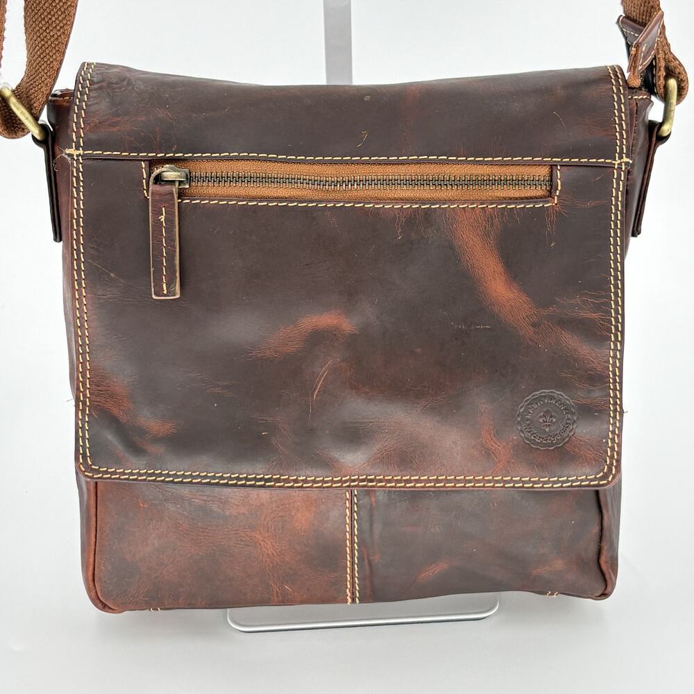 Patricia Nash Firenze Brown Full Grain Leather Flap Messenger Crossbody Bag